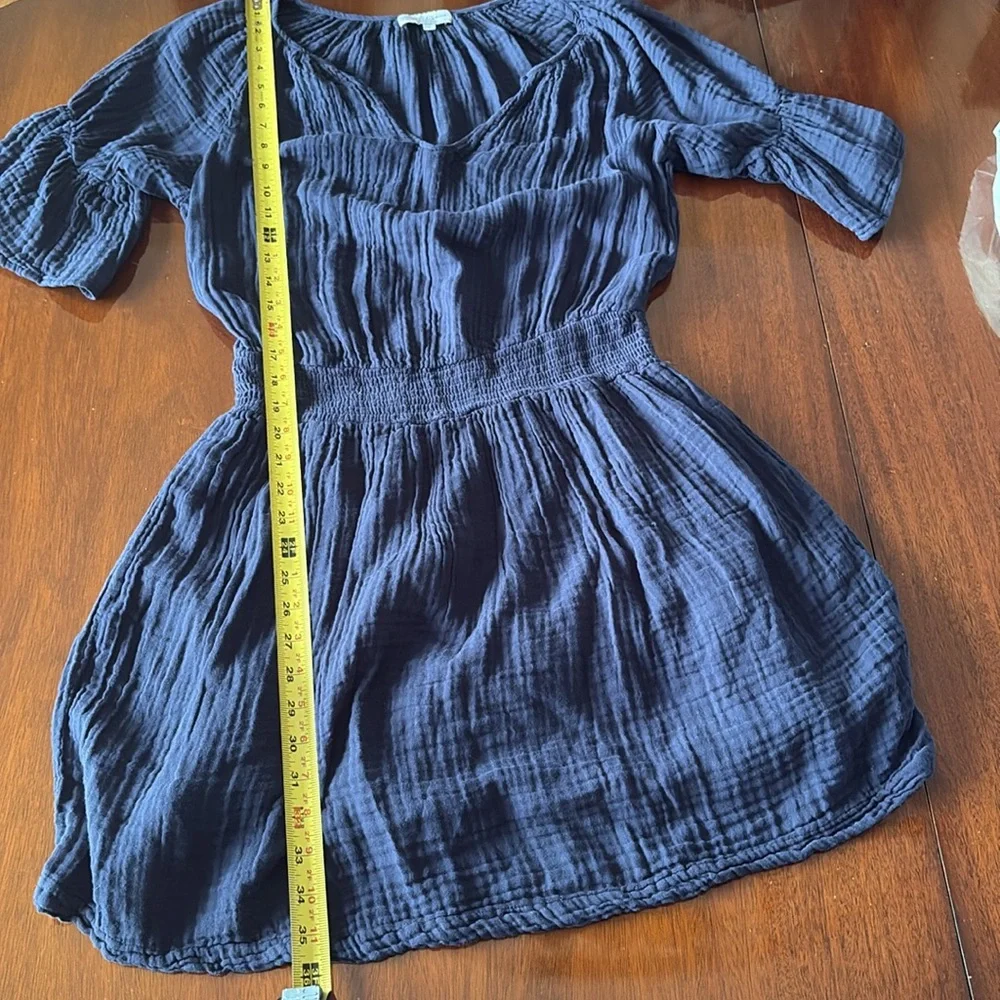 NWOT Michael Stars Navy Katelyn Lined Gauze 100% Cotton V Neck Dress-  Size M - Picture 8 of 8